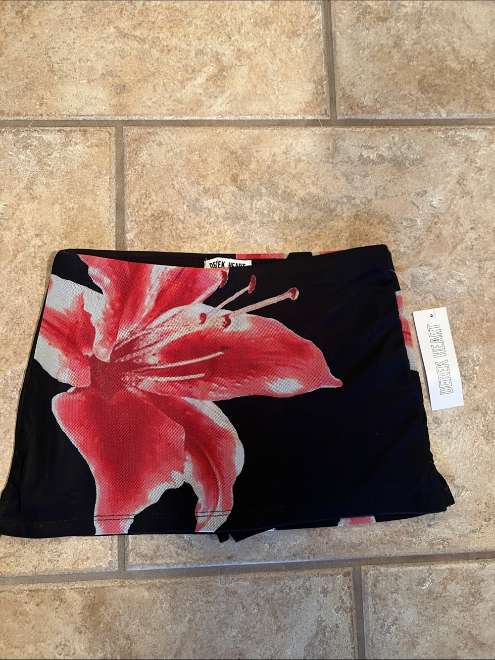 Derek Heart Black Skort with Bold Red Floral